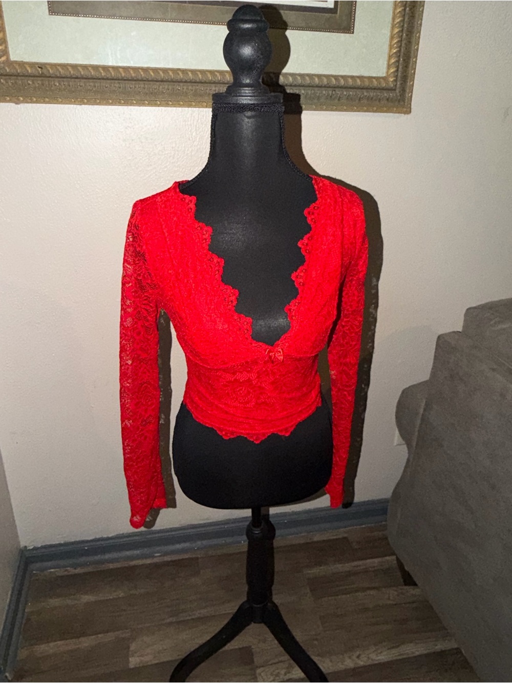 Tiger Mist Red Lace Long Sleeve Wrap Blouse